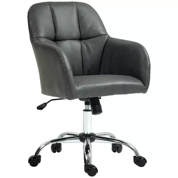 HOMCOM Faux Leather Tub Office Chair, with Wheels - Grey - 1