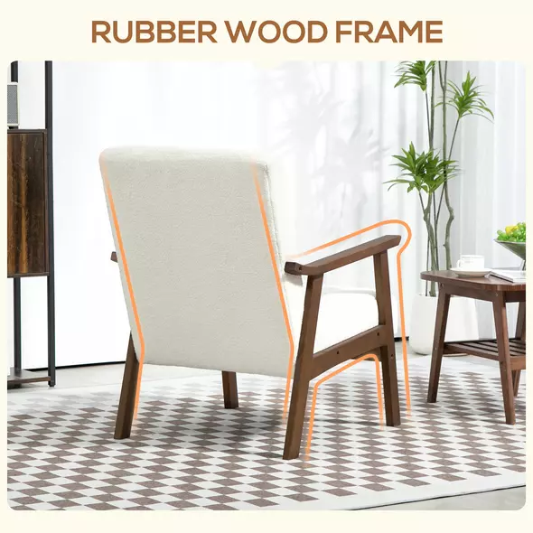 HOMCOM Boucle Seat Mid Century Accent Chair - White - 6