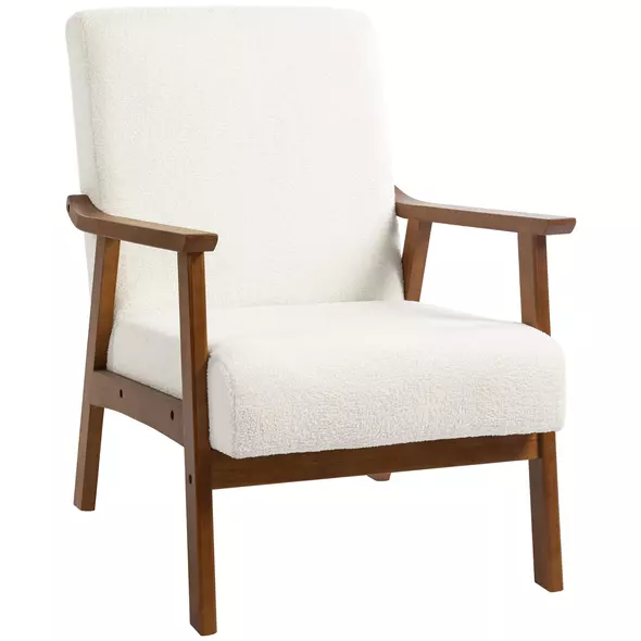 HOMCOM Boucle Seat Mid Century Accent Chair - White - 1