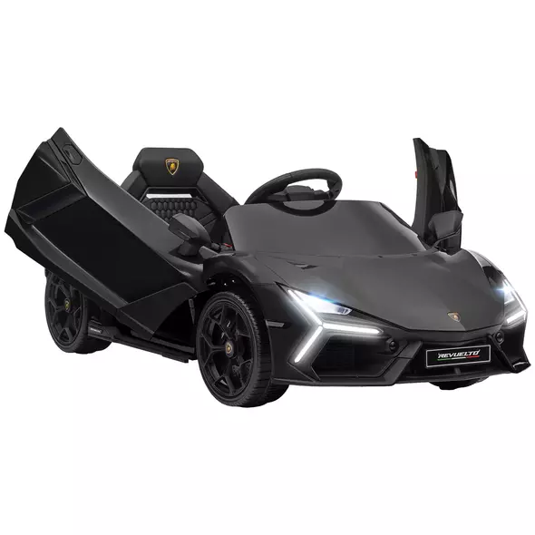 AIYAPLAY Lamborghini Revuelto Licensed 12V Ride on Car w/ Butterfly Doors, Transport Wheels, Suspension, Remote Control, Black - 1