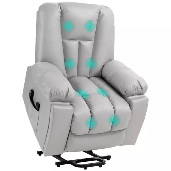 HOMCOM Leathaire Eight Massage Point Armchair, with Reclining Back - Light Grey - 2
