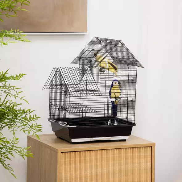 PawHut Metal Bird Cage for Finch, Canary w/ Food Containers, Swing Ring, Tray, Handle, 39 x 33 x 47cm - 2