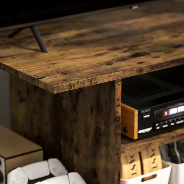 HOMCOM Modern TV Cabinet Stand Storage Shelves Table Mobile Bedroom Furniture Bookshelf Bookcase Rustic Brown - 8