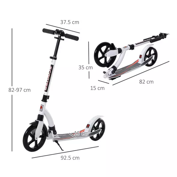 HOMCOM Foldable Kick Scooter with Double Shock Absorption and Big Wheels, Height Adjustable Aluminium Frame Big Wheel Scooter for 14+ Teens Adult - White - 3