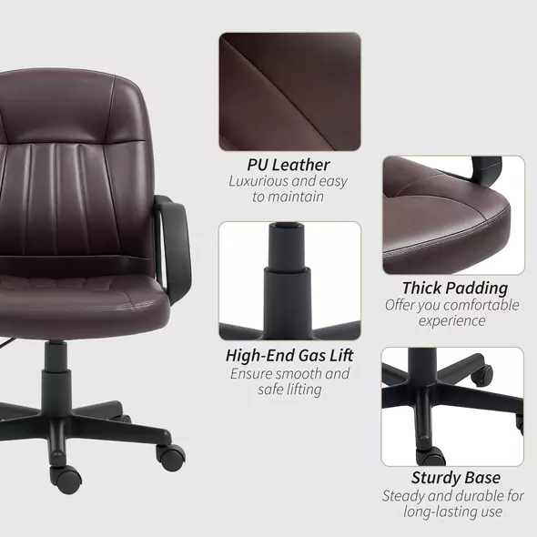 HOMCOM Swivel Executive Chair PU Leather Computer Desk Chair, Dark Brown - 6