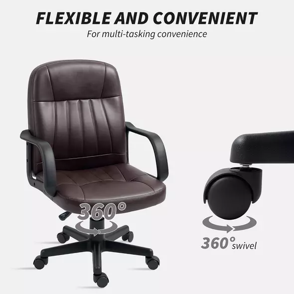 HOMCOM Swivel Executive Chair PU Leather Computer Desk Chair, Dark Brown - 5