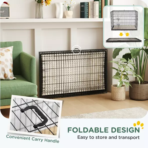 PawHut Foldable Dog Crate with 2 Doors with Tray, Soft Cushion, for Extra and Large Dogs, 105 x 70 x 75, Black - 7