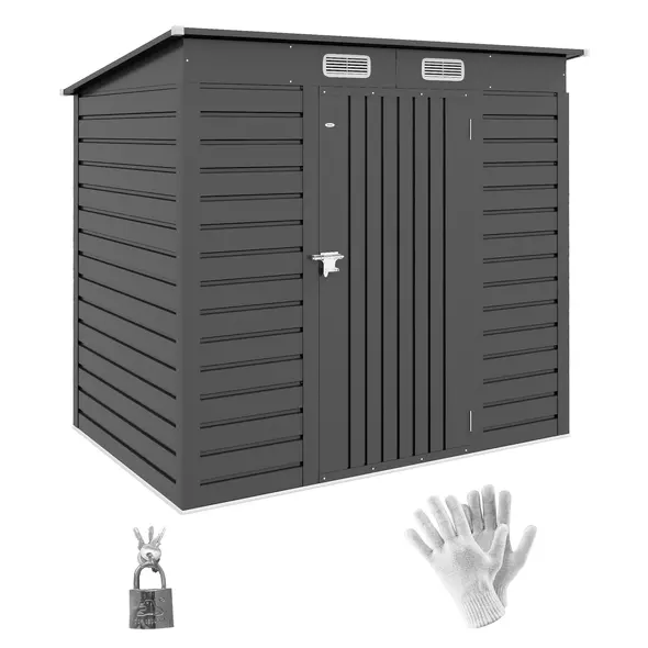 Outsunny 4 x 6ft Galvanised Metal Garden Shed, with Locking Door - Grey - 1