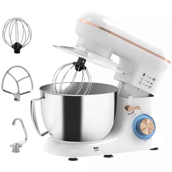 HOMCOM 1300W Kitchen Stand Mixer, with Accessories - White - 1