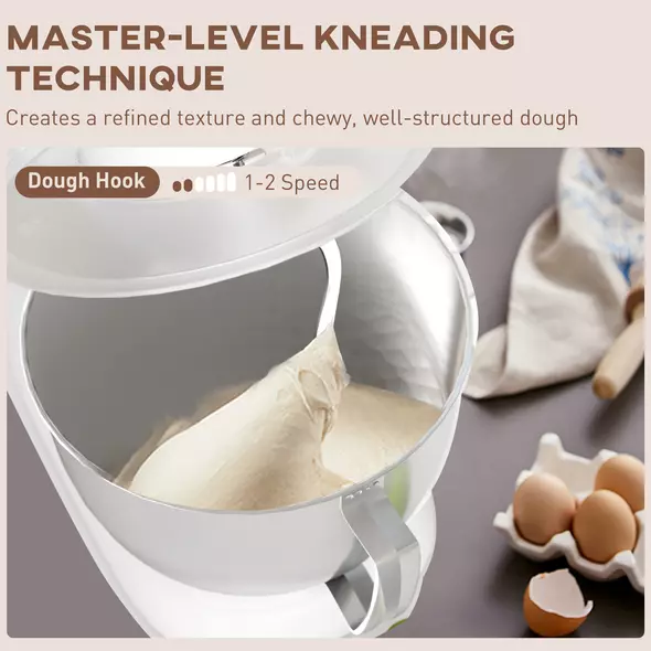 HOMCOM 1300W Kitchen Stand Mixer, with Accessories - White - 5