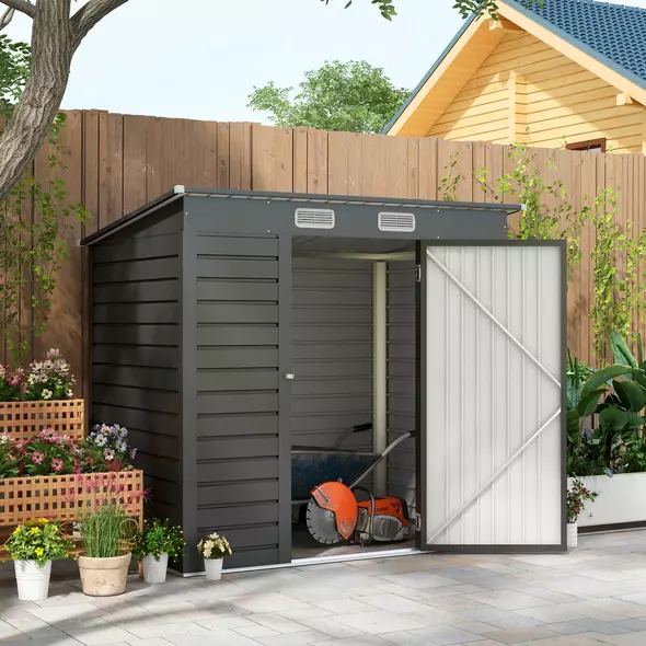Outsunny 4 x 6ft Galvanised Metal Garden Shed, with Locking Door - Grey - 2