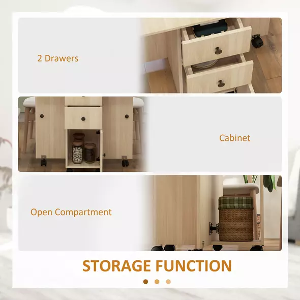 HOMCOM Six-Person Drop Leaf Dining Table, with Storage - Wood-Effect - 6