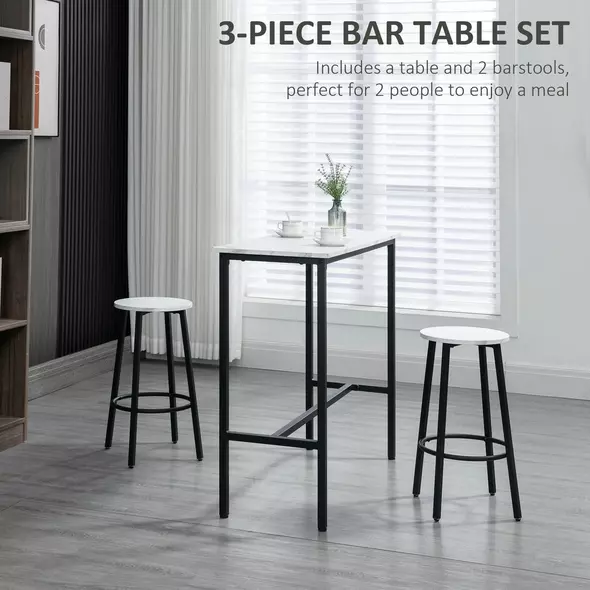HOMCOM Three-Piece Marble-Effect Bar Table Set - White/Black - 4