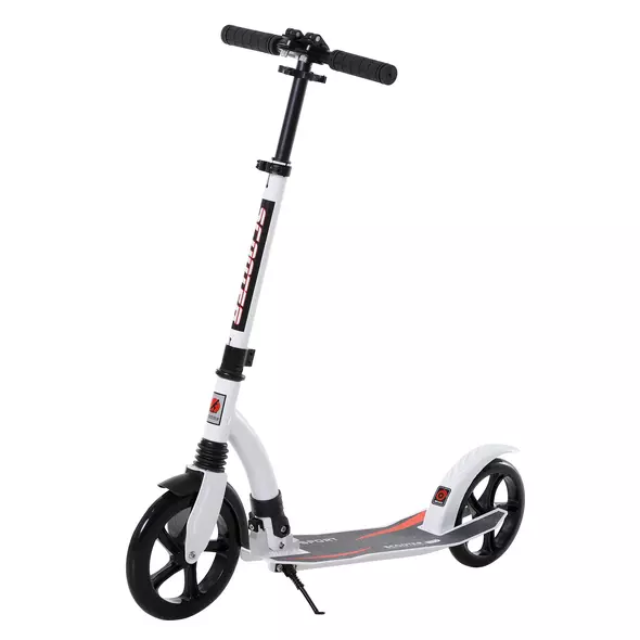 HOMCOM Foldable Kick Scooter with Double Shock Absorption and Big Wheels, Height Adjustable Aluminium Frame Big Wheel Scooter for 14+ Teens Adult - White - 1