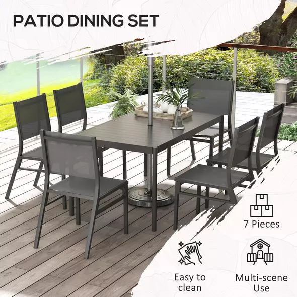 Outsunny Seven-Piece Steel Dining Set, with Aluminium-Top Table - 4