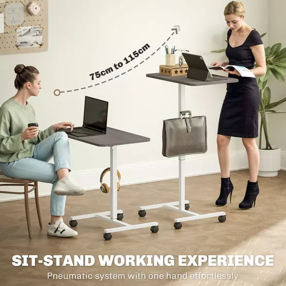 HOMCOM 75-115cm Manual Adjustable Sit-To-Stand Desk - White/Grey - 4