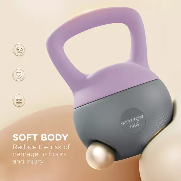 SPORTNOW 6KG Soft Kettlebell, Kettle Bell with Non-Slip Handle for Home Gym, Weight Lifting, Strength Training, Purple/Grey - 4