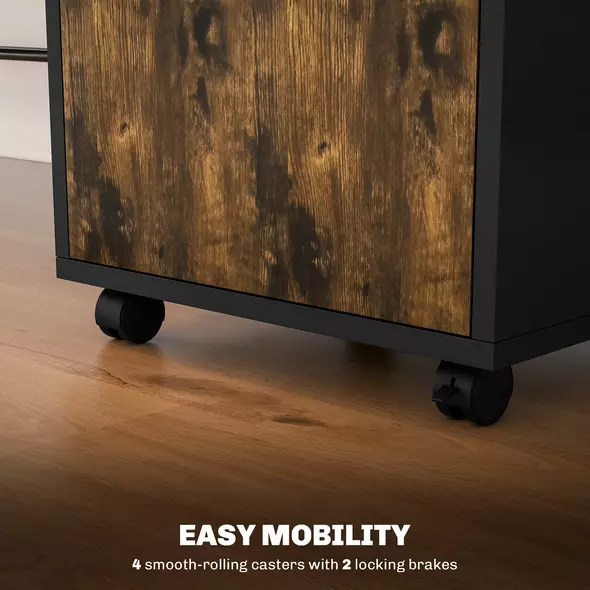 HOMCOM 60cm Filing Cabinet with Drawer, Open Shelf, Metal Handles and 4 Wheels, Office Home Organiser Mobile Printer, Rustic Brown - 6