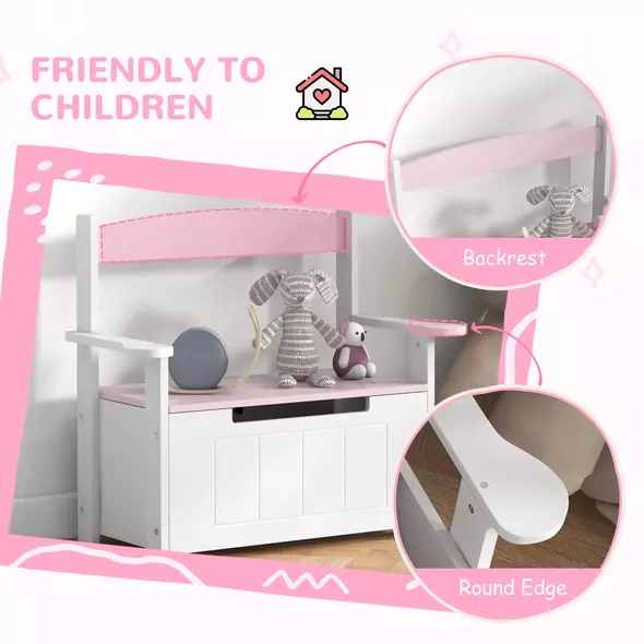 AIYAPLAY 2-in-1 Toy Box for Kids with Lid for Bedroom, Nursery, Playroom, Pink - 5