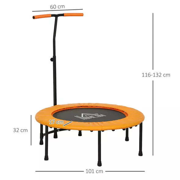 HOMCOM 40" Fitness Trampoline with Adjustable Handle, Rebounder Trampoline, Mini Jumper for Indoor Exercise Workout, Orange - 3