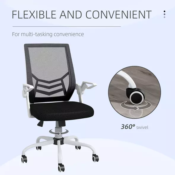 Vinsetto Mesh Office Chair, Computer Desk Chair with Flip-up Armrests, Lumbar Back Support and Swivel Wheels, Black - 8