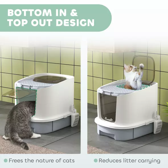 PawHut Cat Litter Box with Lid, Scoop, Deodorisation Bags, Top Entry - 6