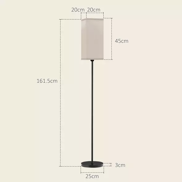 HOMCOM Floor Lamp, Modern Standing Lamp with Linen Shade, Tall Lamps for Living Room, Bedroom, with Foot Switch, Bulb not Included, Black - 3