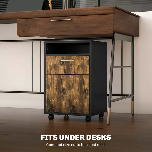 HOMCOM 60cm Filing Cabinet with Drawer, Open Shelf, Metal Handles and 4 Wheels, Office Home Organiser Mobile Printer, Rustic Brown - 5