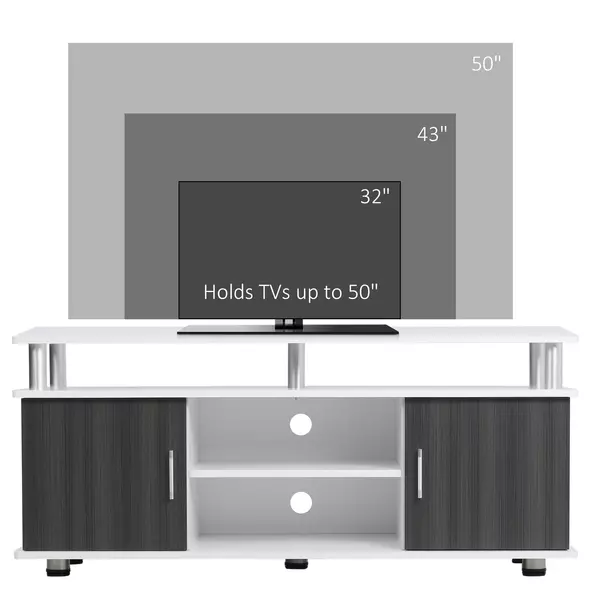 HOMCOM TV Cabinet Unit for TVs up to 50'' with Storage Shelf and Cupboards, Living Room Entertainment Center Media Console, Grey and White - 4