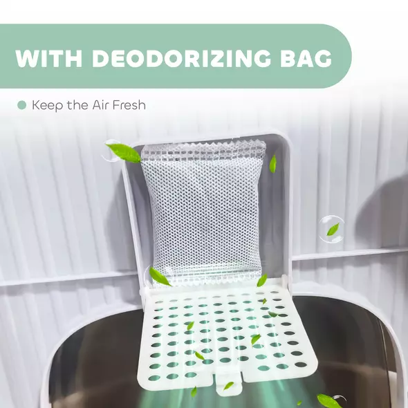 PawHut Cat Litter Box with Lid, Scoop, Deodorisation Bags, Top Entry - 7