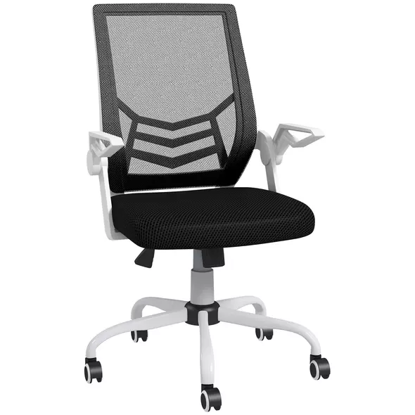 Vinsetto Mesh Office Chair, Computer Desk Chair with Flip-up Armrests, Lumbar Back Support and Swivel Wheels, Black - 1