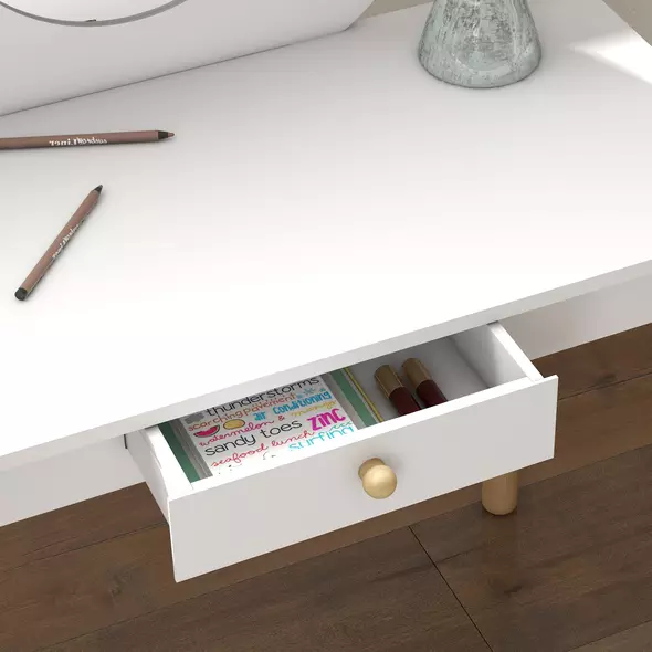 AIYAPLAY Kids Dressing Table with Mirror, Stool, Drawer, Cloud Design, White - 9