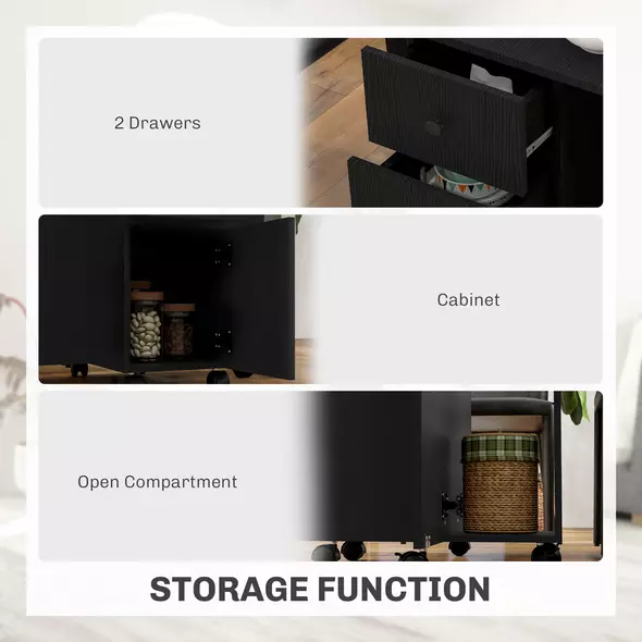 HOMCOM Multi-Storage Six-Person Drop Leaf Dining Table -  Distressed Black - 6