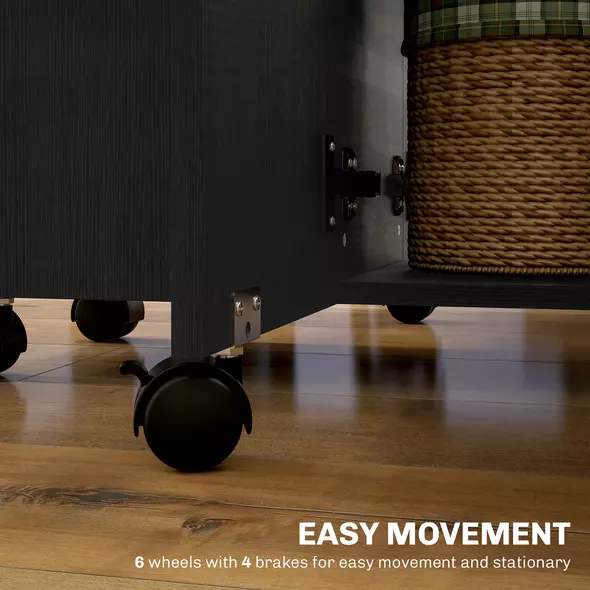 HOMCOM Multi-Storage Six-Person Drop Leaf Dining Table -  Distressed Black - 7