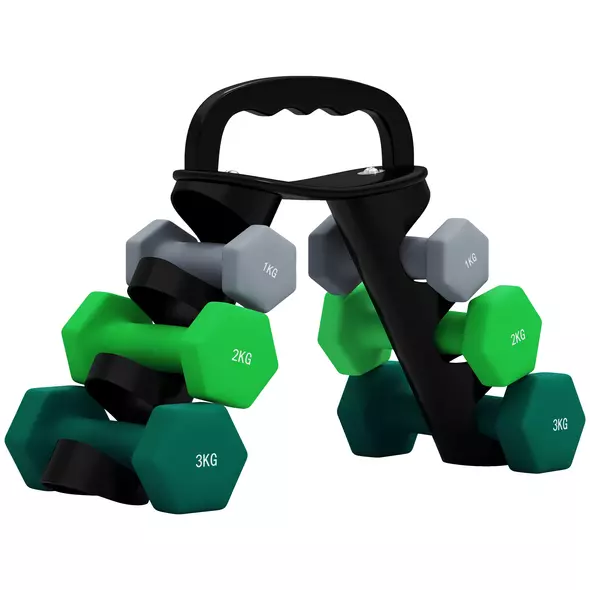 SPORTNOW Dumbbells Set with Storage Rack, 2 x 1kg, 2 x 2kg, 2 x 3kg, Grey - 1