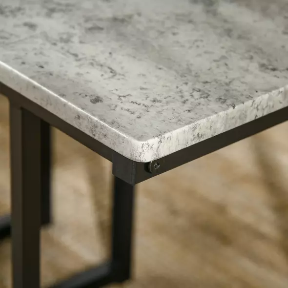 HOMCOM Dining Table and Chairs Set for 4 People, Concrete Effect Kitchen Table and Bench Set with Steel Frame, 4 Piece Dining Room Sets, Grey - 8