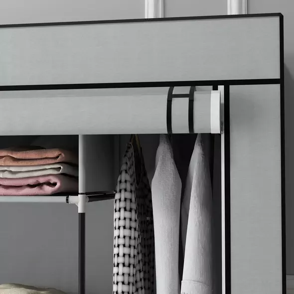 HOMCOM Fabric Wardrobe for Bedroom, Portable Cloth Wardrobe with 10 Compartments, 2 Hanging Rails and 4 Fabric Drawers, 166 x 42.5 x 169.5cm, Dark Grey - 7