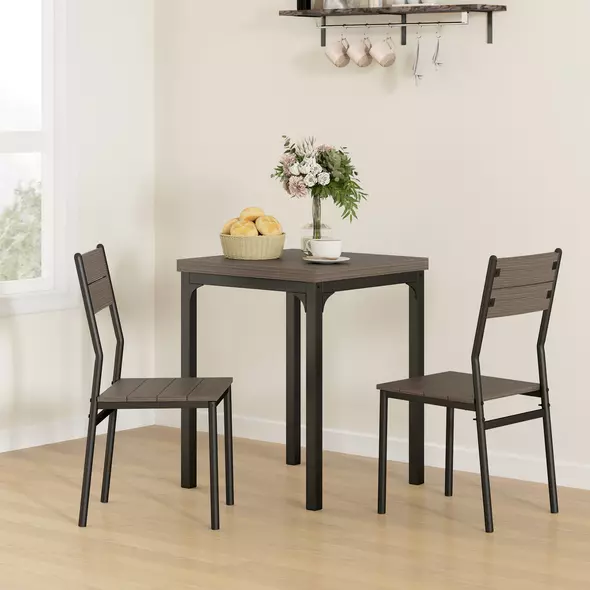 HOMCOM Three-Piece Minimal and Compact Dining Set, Grey Wood Grain - 2