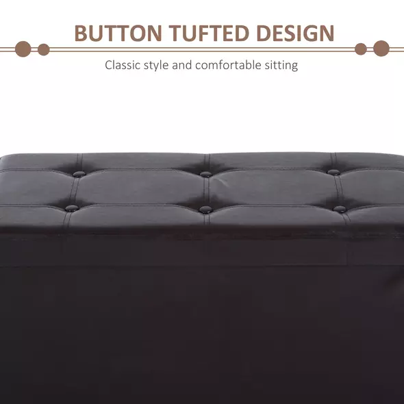 HOMCOM Folding Faux Leather Storage Cube Ottoman Bench Seat PU Rectangular Footrest Stool Box (Brown) - 4