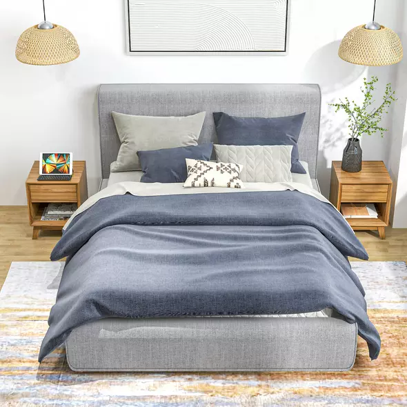 HOMCOM Modern Bedside Table Nightstand, Living Room End Table, Side Table with Drawer and Shelf, Set of 2, Walnut Brown - 8