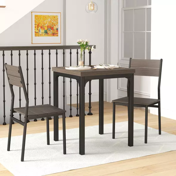 HOMCOM Three-Piece Minimal and Compact Dining Set, Grey Wood Grain - 8