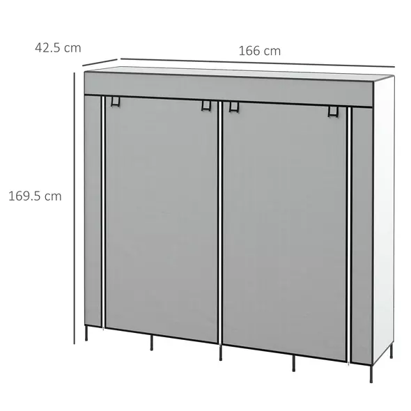 HOMCOM Fabric Wardrobe for Bedroom, Portable Cloth Wardrobe with 10 Compartments, 2 Hanging Rails and 4 Fabric Drawers, 166 x 42.5 x 169.5cm, Dark Grey - 3