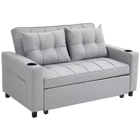 HOMCOM Two-Seater Pull-Out Sofa Bed - Light Grey - 1