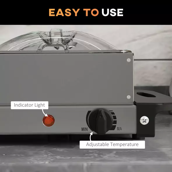 HOMCOM 4 Tray Electric Food Warmer Buffet Server with Warming Plate, Cool Touch Handles, Adjustable Temperature, 300W, 2 x 2.4L and 2 x 1L Pans - 6