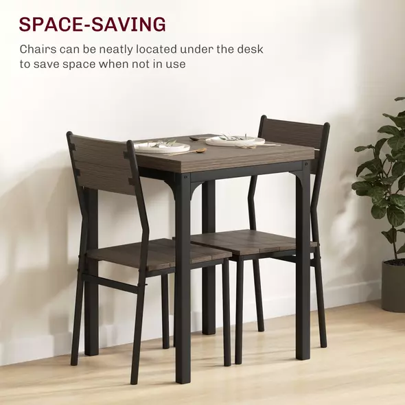 HOMCOM Three-Piece Minimal and Compact Dining Set, Grey Wood Grain - 4