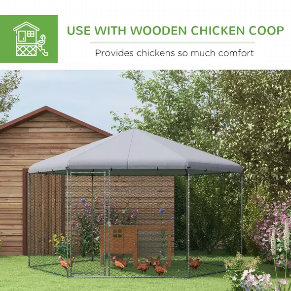 PawHut Chicken Coop for 10-15 Chickens, Hens, Rabbits, Ducks, Outdoor Garden Chicken Run, 4 x 3.5 x 2.6m - 5