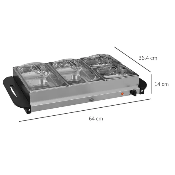 HOMCOM 4 Tray Electric Food Warmer Buffet Server with Warming Plate, Cool Touch Handles, Adjustable Temperature, 300W, 2 x 2.4L and 2 x 1L Pans - 3