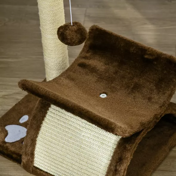 PawHut Cat Tree, Cat Tower for Kittens with Rotatable Top Bar, Sisal Scratching Post, Tunnel, Dangling Balls - Brown - 8