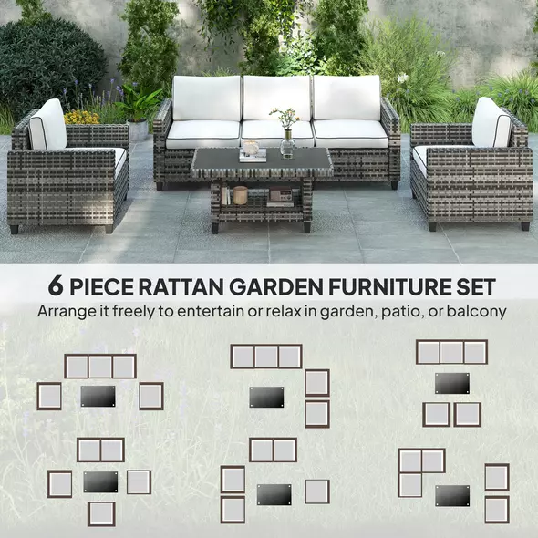 Outsunny Six-Piece Modular Rattan Sofa Set - Light Grey - 4