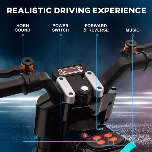 HOMCOM Kids Electric Motorbike with Siren, Horn, Headlights, Music, Training Wheels, for Ages 3-5 Years - Black - 4